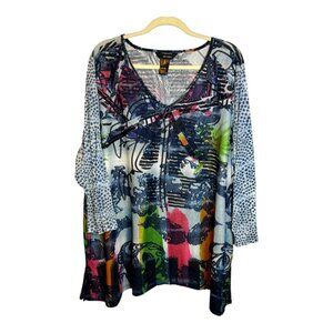 Ali Miles Blouse‎ Women's Size 3X Abstract lightweight lace polka dots office